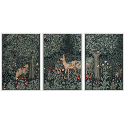 wall26 Forest Deer & Fox In Woodland Nursery Decor - Framed Canvas Kid's Bedroom Wall Art 3 Pieces Print & Reviews | Wayfair