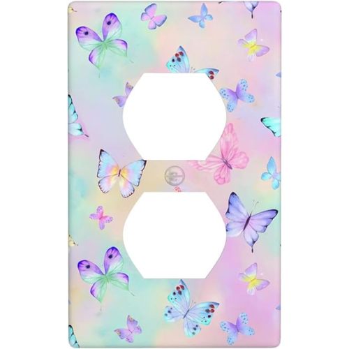 Purple Butterfly Light Switch Cover Outlet Covers Colourful Wall Plate Decorative Electrical Receptacle Switchplate Faceplate for Bathroom Kitchen Girls Bedroom