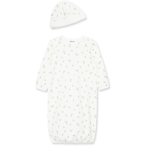 Little Me Clothes for Baby Girls' 2-Piece Nightgown and Cap Set 100% Cotton with Elastic Bottom, Baby Essentials, 0-3 Months