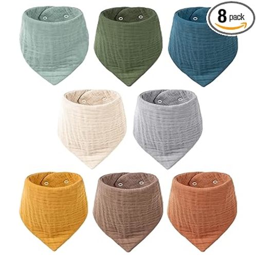 Konssy 8-Pack Muslin Baby Bibs, Absorbent Bandana Drool, 100% Cotton Unisex Baby Bibs for Teething and Drooling