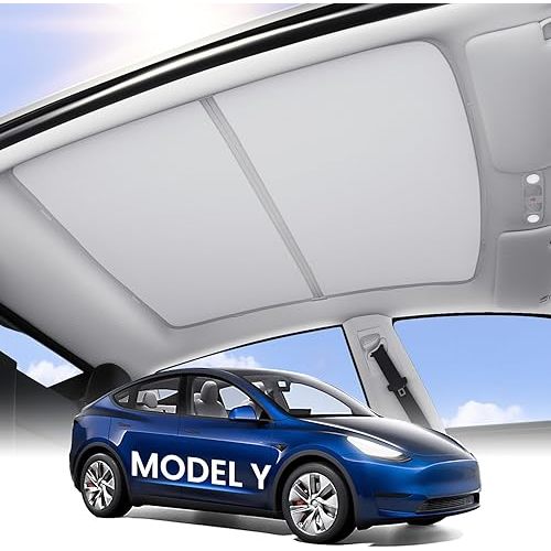 Zanch Tesla Model Y Sunshade Roof [2025 Cooling Tech, UV Reflective] Magnetic No Sag Foldable Roof Glass Sun Shade for Model Y (2020-2025) Tesla Accessories 2026 2025- Grey