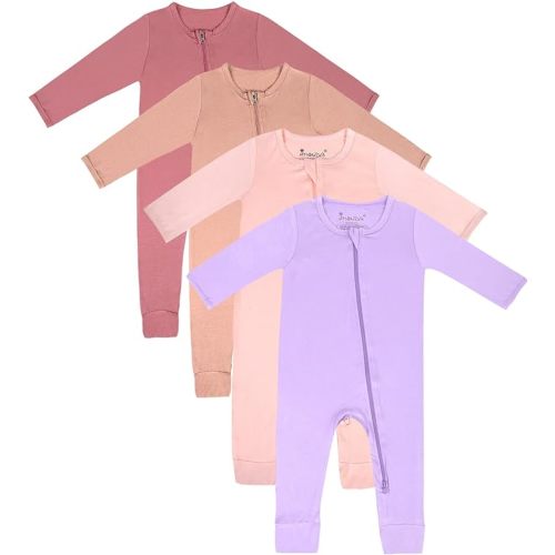 Jimonda Baby Footless Pajamas,Two Zip Closure Long Sleeve Romper,Infant Clothes Pjs 4 Pcs(Blush&Violet&Rosered&Sa,3-6 Months)