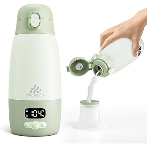 Portable Bottle Warmer for Travel, 17.8oz Baby Bottle Warmer for Breastmilk & Formula, 2-Min Fast Heating Formula Container to Go, Portable Milk Warmer On the Go, Long Battery Life & Temp Control