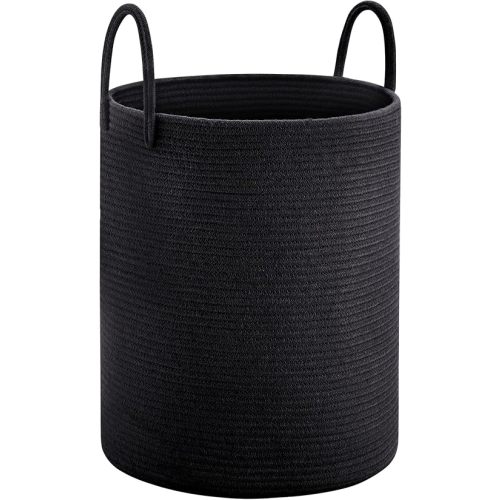 Cotton Rope Laundry Hamper by YOUDENOVA, 58L - Woven Collapsible Laundry Basket - Clothes Storage Basket for Blankets, Laundry Room Organizing, Bedroom Storage, Clothes Hamper – Black