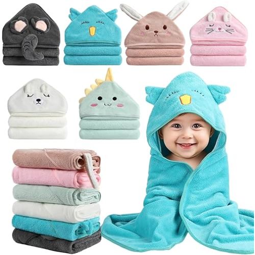 6 Pack Hooded Baby Towels - 32x32 in Ultra Soft Baby Bath Towels, Newborn Baby Essentials, Premium Absorbentand Hypoallergenic Towels for Toddler Baby Boy and Girl