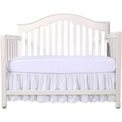 White Crib Bed Skirt Dust Ruffle, Split Corner 100% Natural Cotton Nursery Crib Toddler Bedding Skirt for Baby Girls or Boys, Infant Crib Bed Skirt Ruffled with Split Corners, 14" Drop