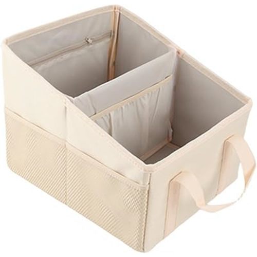 Trunk Organizer - Car Seat Organizer Front or Backseat Organizer for Travel, 16L Waterproof Foldable Car Organizer for SUV & Sedan, 1680D Oxford Polyester (cream-colored)