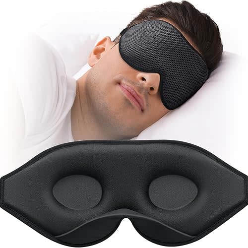 Sleep Mask for Side Sleeper, Eye Mask for Sleeping Women Men, 3D Contoured Cup No Eye Pressure 100% Light Blocking Sleeping Mask with Adjustable Strap Night Blindfold Flight, Travel, Nap, Black