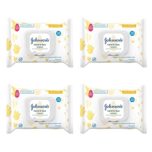 Johnson's Baby Hand & Face Baby Sanitizing Cleansing Wipes for Travel and On-The-Go, No More Tears Formula, Paraben and Alcohol Free, 25 ct, Case of 4