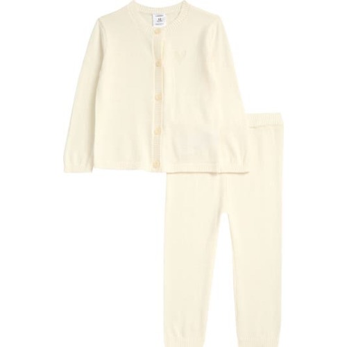 Pointelle Heart Cardigan & Sweater Pants Set, 12M