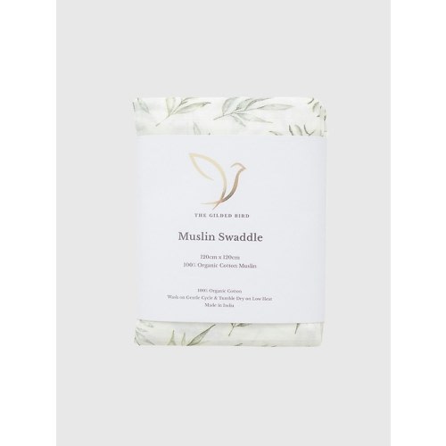 The Gilded Bird Linen Leaves Organic Cotton Muslin Swaddle