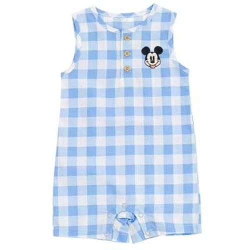 Disney Mickey Mouse Newborn Baby Boys Sleeveless Romper Gingham Blue / White 3-6 Months