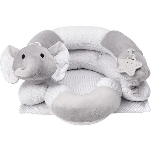 Lovvie & Joy 2-in-1 Tummy Time Mat & Seated Support Pillow,Baby Tummy Time Pillow Support for Newborns and Older Babies,with Detachable Support Pillow and Toys Elephant