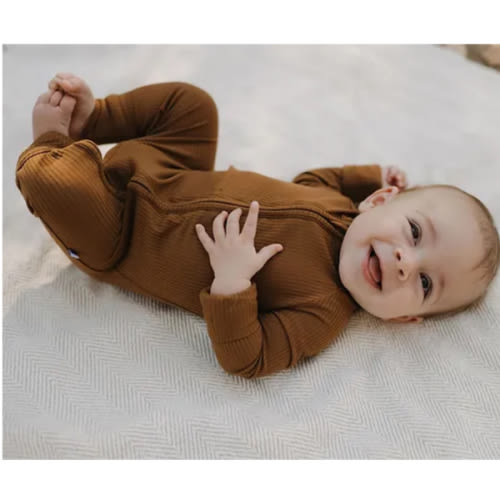 Russet Ribbed Bamboo Zip Romper | Timber And Moon