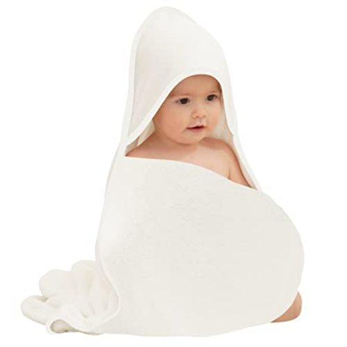 Premium Bamboo Baby Bath Towel - Ultra Absorbent Soft Boy & Girl Hooded Towels for Infant and Babies - Neutral Design Keep Warm Newborn Towel Shower Gifts (White, 26 x 26 Inch)