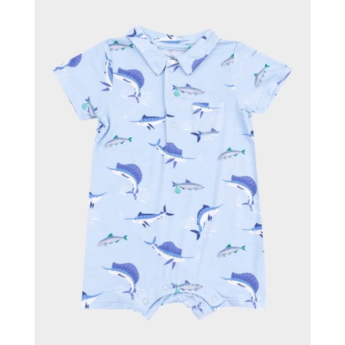 Boy's Deep Sea Fishing Polo Playsuit, Size 3M-24M