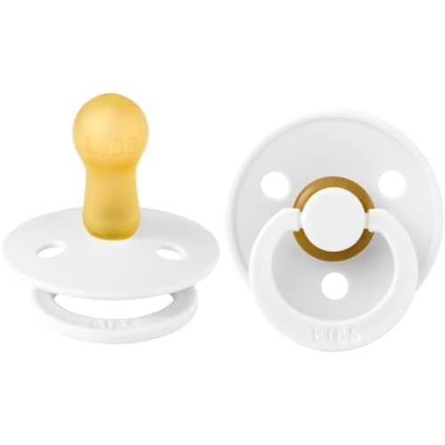 BIBS Pacifiers | Natural Rubber Baby Pacifier | Set of 2 BPA-Free Soothers | Made in Denmark | White | Size 6-18 Months