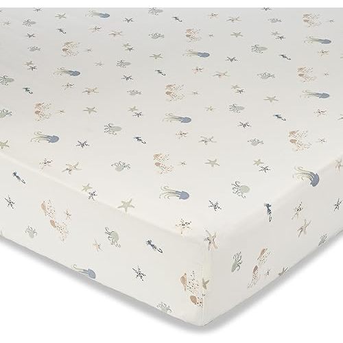 Crane Baby Crib Sheet, Sea Life Jellyfish Crib Sheets & Toddler Sheets, 100% Cotton Crib Sheets for Standard Crib Mattress(28"x 52"), Breathable Crib Sheets, Fitted Crib Sheets for Boys and Girls