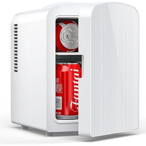4L/6 Cans Mini Fridge, Portable Compact Refrigerator, Small Skin Care Fridge, Food and Drinks, Small Cooler for Bedroom, Dorm, Car, Office, White