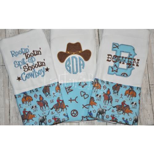 Monogram Western Baby / grow up to be a cowboy / Horse Burp Rag Set