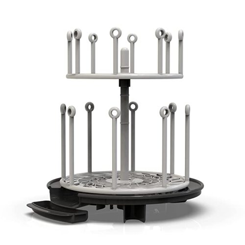 The First Years Spin Stack Bottle Drying Rack - Black - 2-Tier Rotating Countertop Drying Rack for Up to 16 Bottles - Baby Essentials for Everyday Use