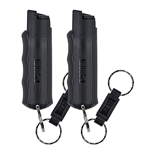SABRE Defense Spray, 3-in-1 Formula Contains Max Strength Pepper Spray, CS Military Tear Gas & UV Marking Dye, Quick Release Key Ring for Easy Carry, Finger Grip for More Accurate Aim, 0.54 fl oz