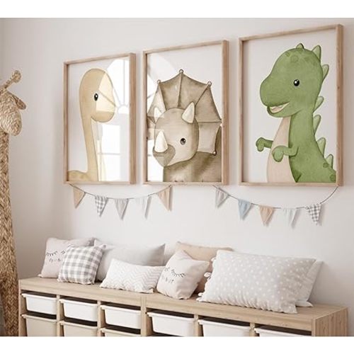 Dinosaur Wall Art Kids Boys Room Canvas Wall Decor Dino Nursery Wall Art Pictures Baby Dinosaur Poster Prints for Boys Bedroom Bathroom 16x24 Inch Unframed Set of 3