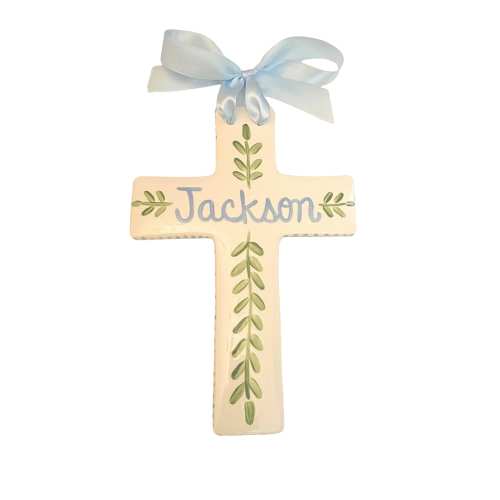 Large Personalized hand painted Large Cross Vine Design - Baptism Christening Baby gift