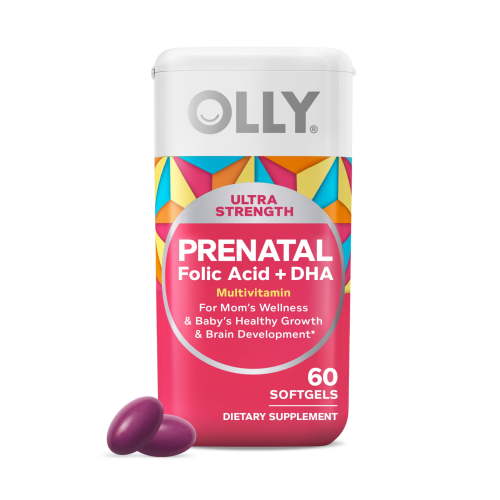 OLLY Ultra Strength Prenatal Multivitamin, Essential Vitamins, Folic Acid + DHA, 60ct