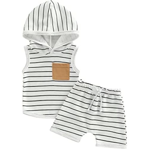 BemeyourBBs Toddler Baby Boy Summer Outfit Hooded Top with Pocket and Elastic Waist Shorts Set Infant Boy Clothes