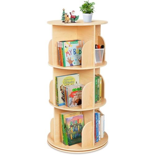Kids Rotating Bookshelf, Small Corner Bookshelf for Small Space, 360° Display 3 Tier Floor Standing Bookshelf Storage Rack, Wooden Narrow Bookcase Organizer for Bedroom, Living Room