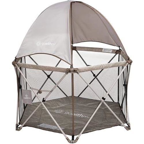 Baby Delight Go with Me Eclipse Deluxe Portable Playard | Playpen | Sun Canopy | Indoor and Outdoor | Ultra Padded Nylon Floor | Sandstone