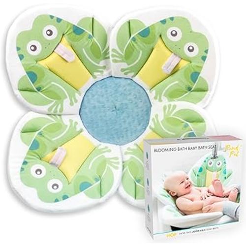 Blooming Bath Pond Pal Baby Bath Seat - Baby Tub Flower Bath Mat Baby Sink Bath Cushion - Soft Minky Fabric Baby Girl Newborn Essentials, Baby Registry Search - Baby Bathtub Pad (Frog)