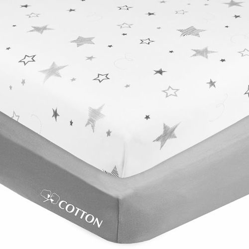 American Baby Company 2 Pack 100% Natural Cotton Fitted Crib Sheets 52" x 28" - Soft, Breathable, Hypoallergenic & Gentle Toddler Bed Sheets, Super Stars and Gray, Neutral for Boys & Girls