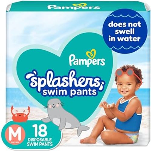 Pampers Swim Diapers - Splashers - Size M, 18 Count, Gap-Free Disposable Baby Swimming Pants