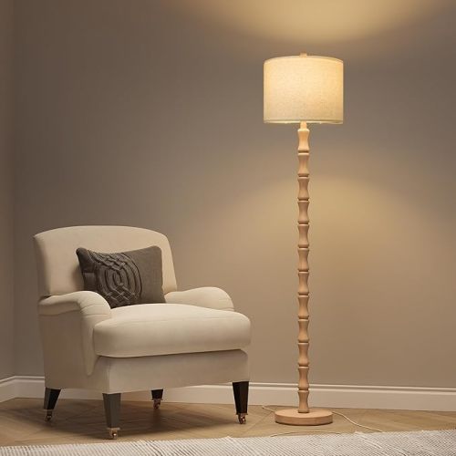 BOBOMOMO 62" Rustic Floor Lamp, Retro Farmhouse Standing Lamp with Rotary Switch, Resin Dark Brown Floor Lamp for Living Room, Bedroom, Corner, Nursery, Dining Room, House