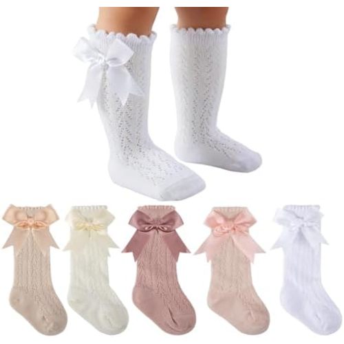 Baby Girls Knee High Socks Toddler Bow Ruffle Mesh Long Stockings Newborn Infant Cotton Thin Socks Spring Summer