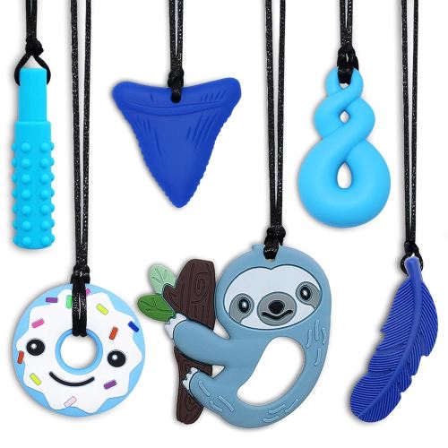 Chew Necklaces for Sensory Kids Boys Girls, 6 Pack Chewy Necklace Sensory Toys for Kids with Autism, Silicone Oral Motor Aids Chew Toys for Children Adults Reduce Fidgeting