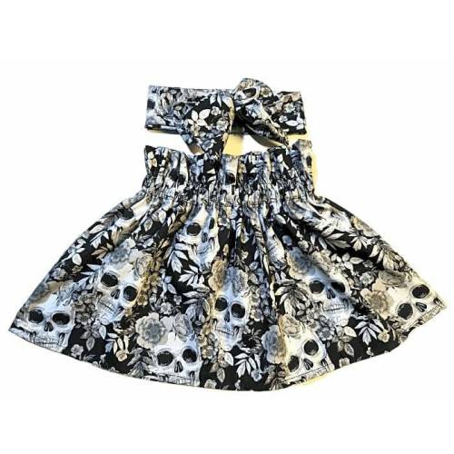 Baby's Rose & Hubble Skulls Skirt and Headwrap Cute Baby Set Skull Print Baby Girls Clothes
