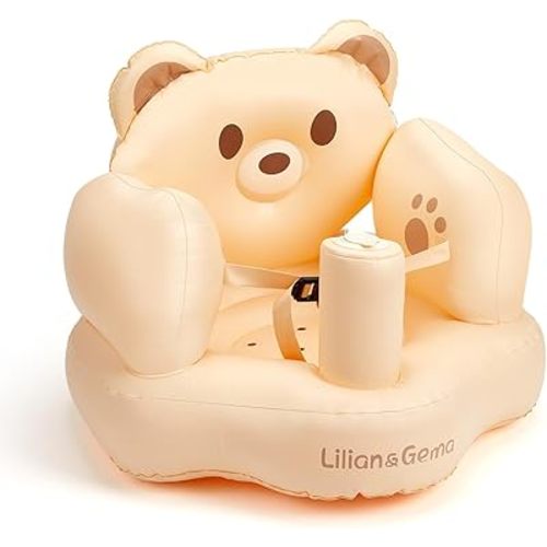 Lilian&Gema Inflatable Baby Seat – Blow Up Baby Chair with Built-in Pump for Infants 3 Months & Up, Portable Inflatable Baby Chair for Sitting Up, Soft Support Cushion, Indoor/Outdoor Use