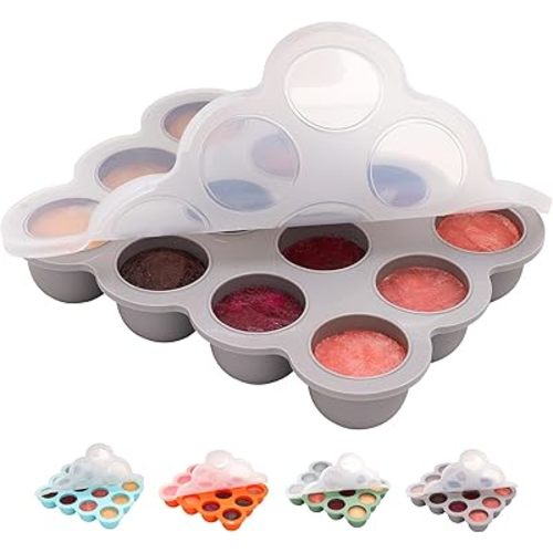 Baby Food Storage Container - 1.5oz x 12 Pods Silicone Freezer Tray with Lid for Homemade Baby Food, Fruit Purees, Vegetable & Breast Milk (Grey)