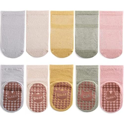 Exegawe Toddler Non Slip Socks, Cute Baby Socks with Grips Crew Socks 5 Pairs