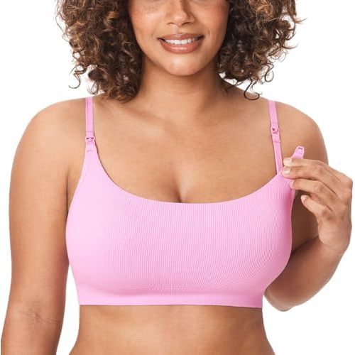 MOMANDA Women's Nursing Bras Ribbed Seamless Bralettes Support Sports Bra Wireless Maternity Breastfeeding Bra Sleep