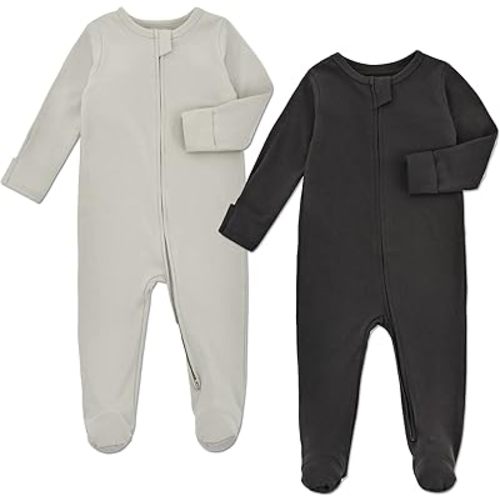 Aablexema Baby Pajamas with Feet and Mittens 2-Pack Zip Up Infant Cotton Long Sleeve Footies Sleep and Play
