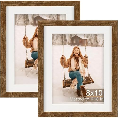 8x10 Picture Frames with 6x8 Mat Set of 2, Rustic Brown