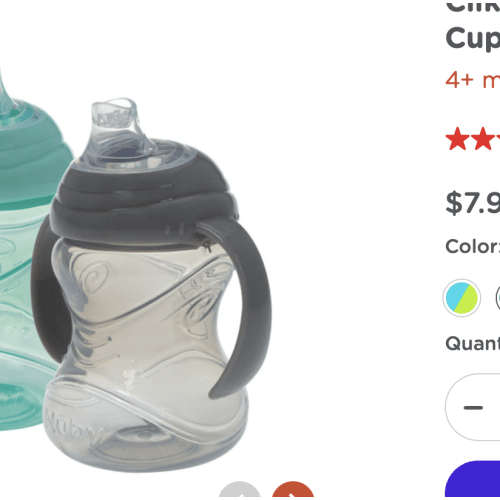 Clik-It Soft Spout Grip N' Sip Trainer Cup (2 Pack) aqua/grey