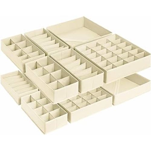 DIMJ Drawer Organizer Clothes, Dresser Organizer for Baby Clothes, 12 Pack Underwear and Sock Organizer Divider, Foldable Fabric Drawer Organizer Bins for Bra, Tshirt, Scarf, Tie (Beige)