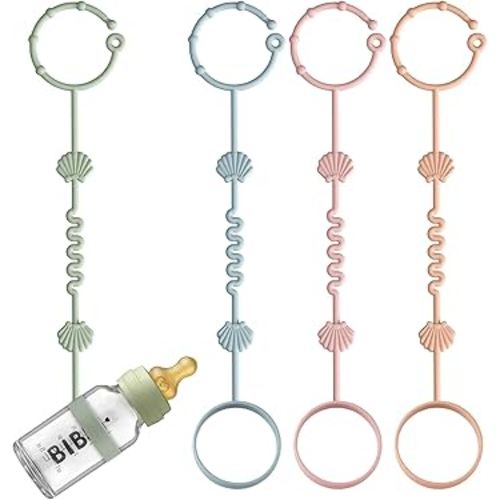 Toy Safety Straps for Baby, Pack of 4 Adjustable Stretchable Sippy Cup Straps, Sippy Bottles or Pacifier to Stroller, Highchair, Car Seat, Hanging Basket (Color 2)