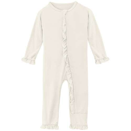 Layette Ruffle Coverall with 2 Way Zipper in Natural