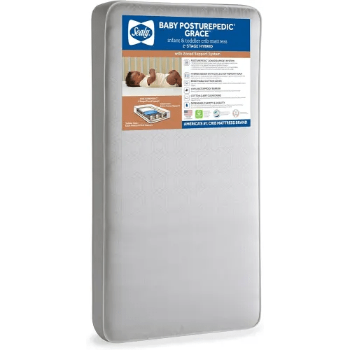 Sealy Baby Posturepedic Grace Hybrid - Firm 2-Stage Crib Mattress with Breathable Waterproof Barrier - GREENGUARD Gold Certified, Soy-enhanced Foam for Infants and Toddlers, Made in the USA (52x28")